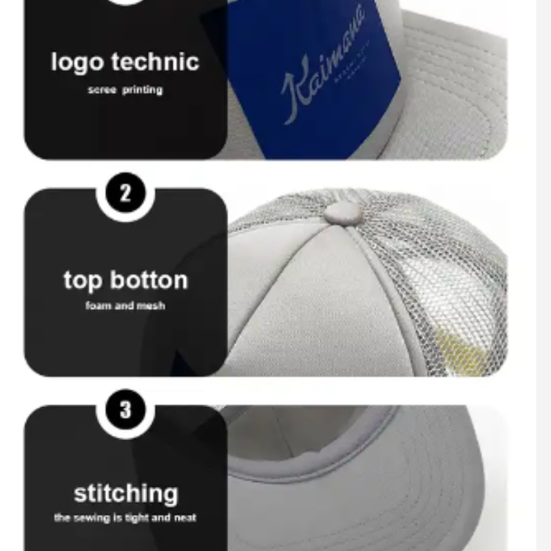 5 panneaux Panneau Primerie personnalisée Impression imprimée Logo Broidered Broider mousse Puff Print Trucker Caps Mesh Caps Hat Sport Cap