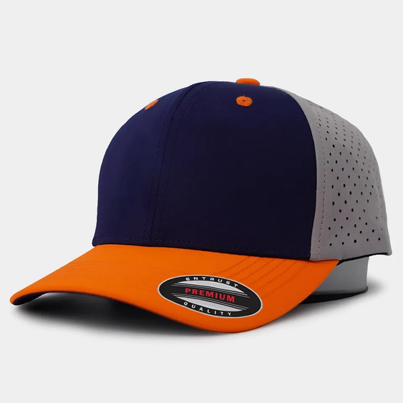 Custom High Quality 6 Panneau Logo Logo Curbe Bill Perforated Dad Hat, Capre de baseball à trous à trous coupé laser résistant à l\'eau